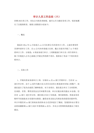 审计人员工作总结(六)