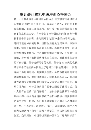 审计署计算机中级培训心得体会