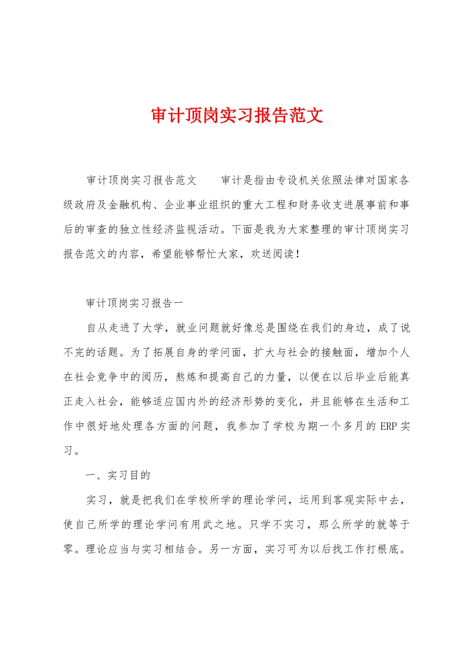 审计顶岗实习报告范文_第1页