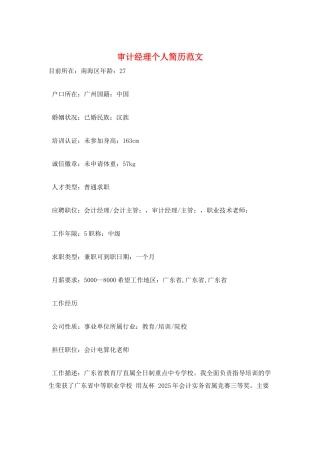 审计经理个人简历范文