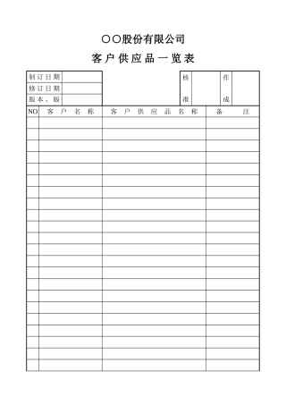 客户供应品一览表