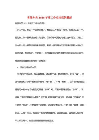 客服专员2025年度工作总结范例最新