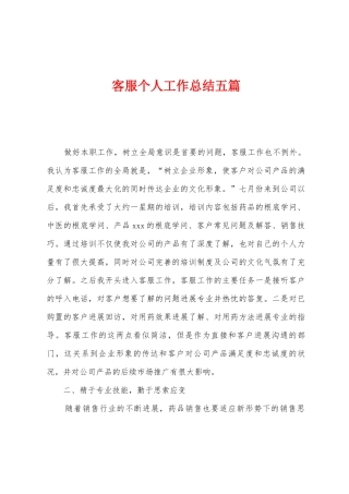 客服个人工作总结五篇