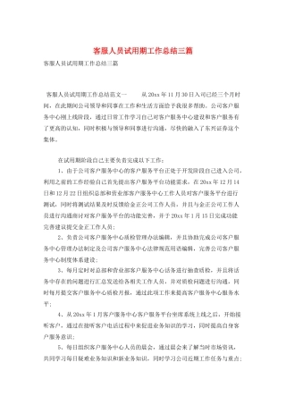 客服人员试用期工作总结三篇
