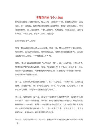 客服顶岗实习个人总结