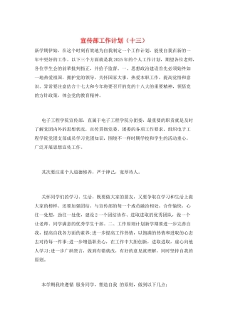 宣传部工作计划(十三)