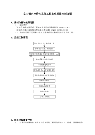 室内消火栓给水系统工程监理质量控制细则