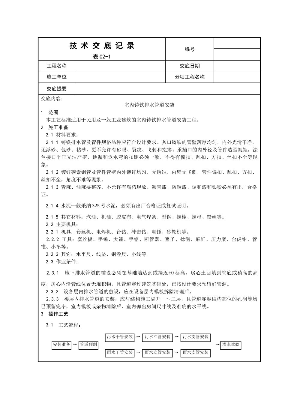 室内铸铁排水管道安装工程_第1页