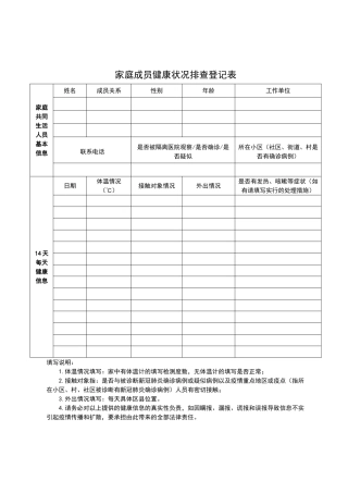 家庭成员健康状况排查登记表（标准版）