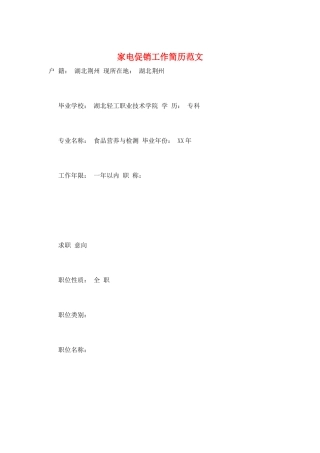 家电促销工作简历范文