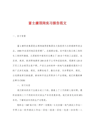 富士康顶岗实习报告范文