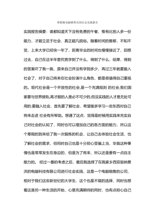 寒假做电脑销售员的社会实践报告