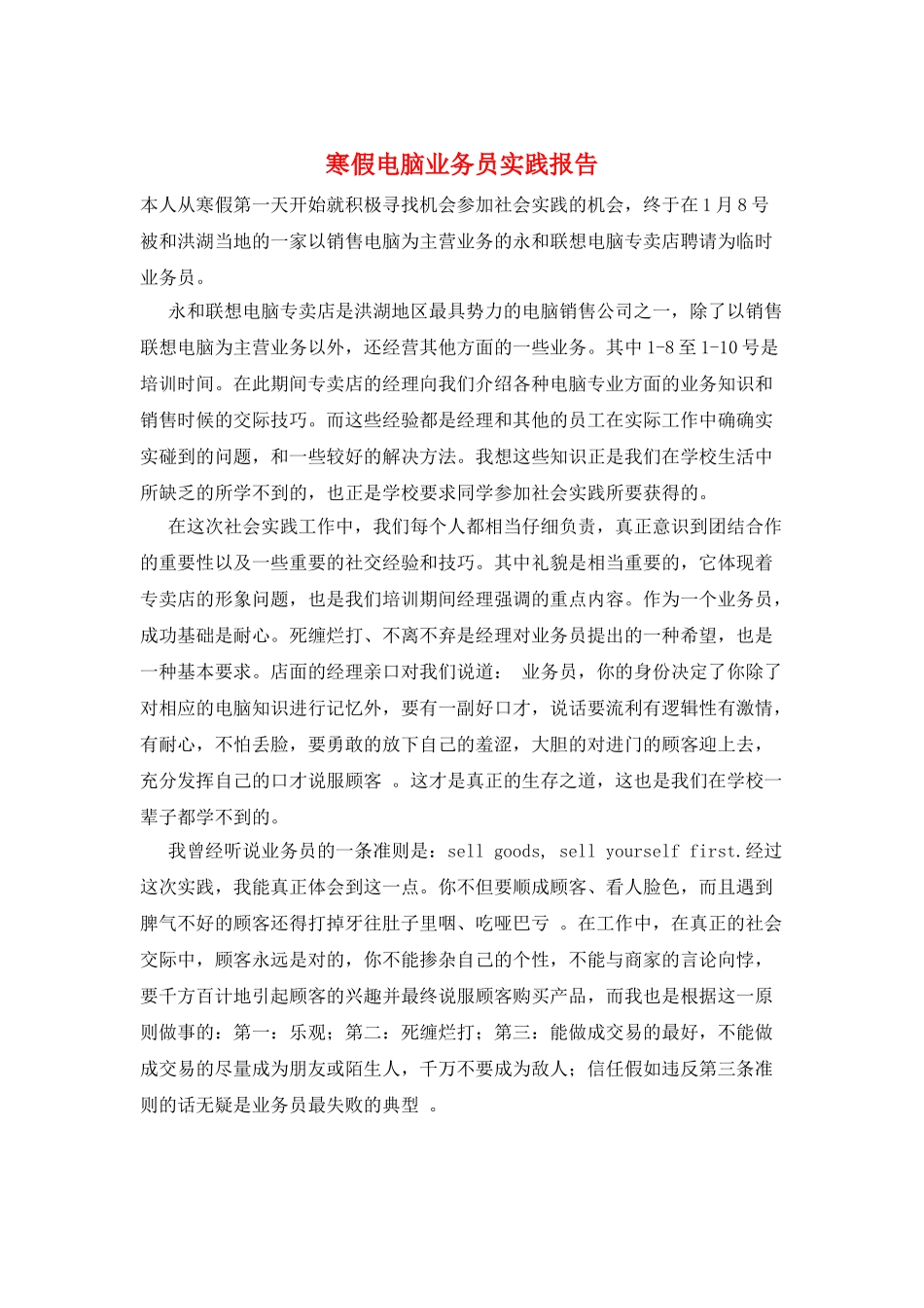 寒假电脑业务员实践报告_第1页