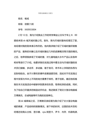 寒假电脑城实习报告