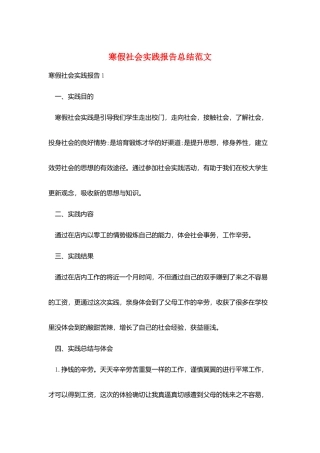 寒假社会实践报告总结范文