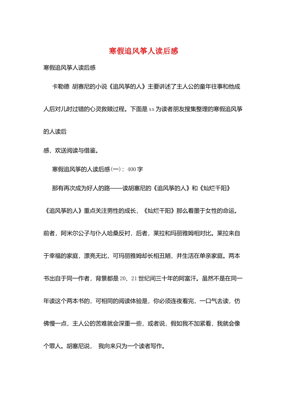 寒假追风筝人读后感_第1页
