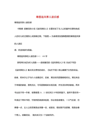 寒假追风筝人读后感