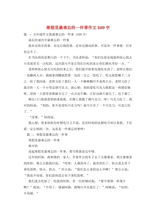 寒假里最难忘的一件事作文500字