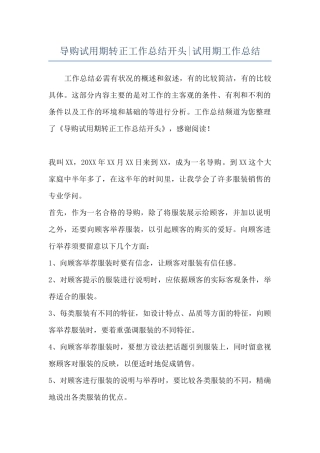 导购试用期转正工作总结开头-试用期工作总结