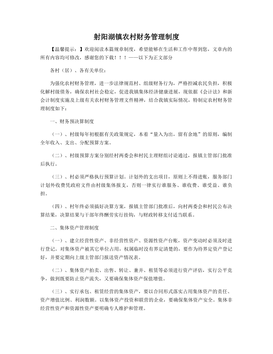 射阳湖镇农村财务管理制度精选_第1页