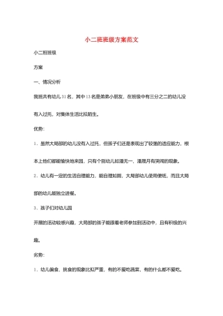 小二班班级计划范文