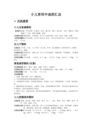 小儿常用中成药汇总