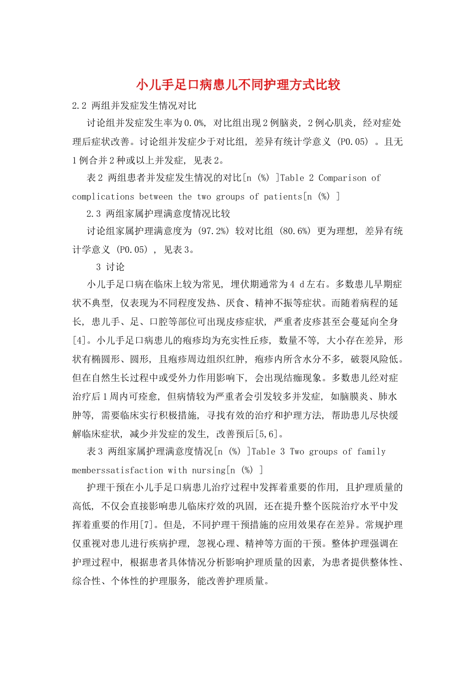 小儿手足口病患儿不同护理方式比较_第1页