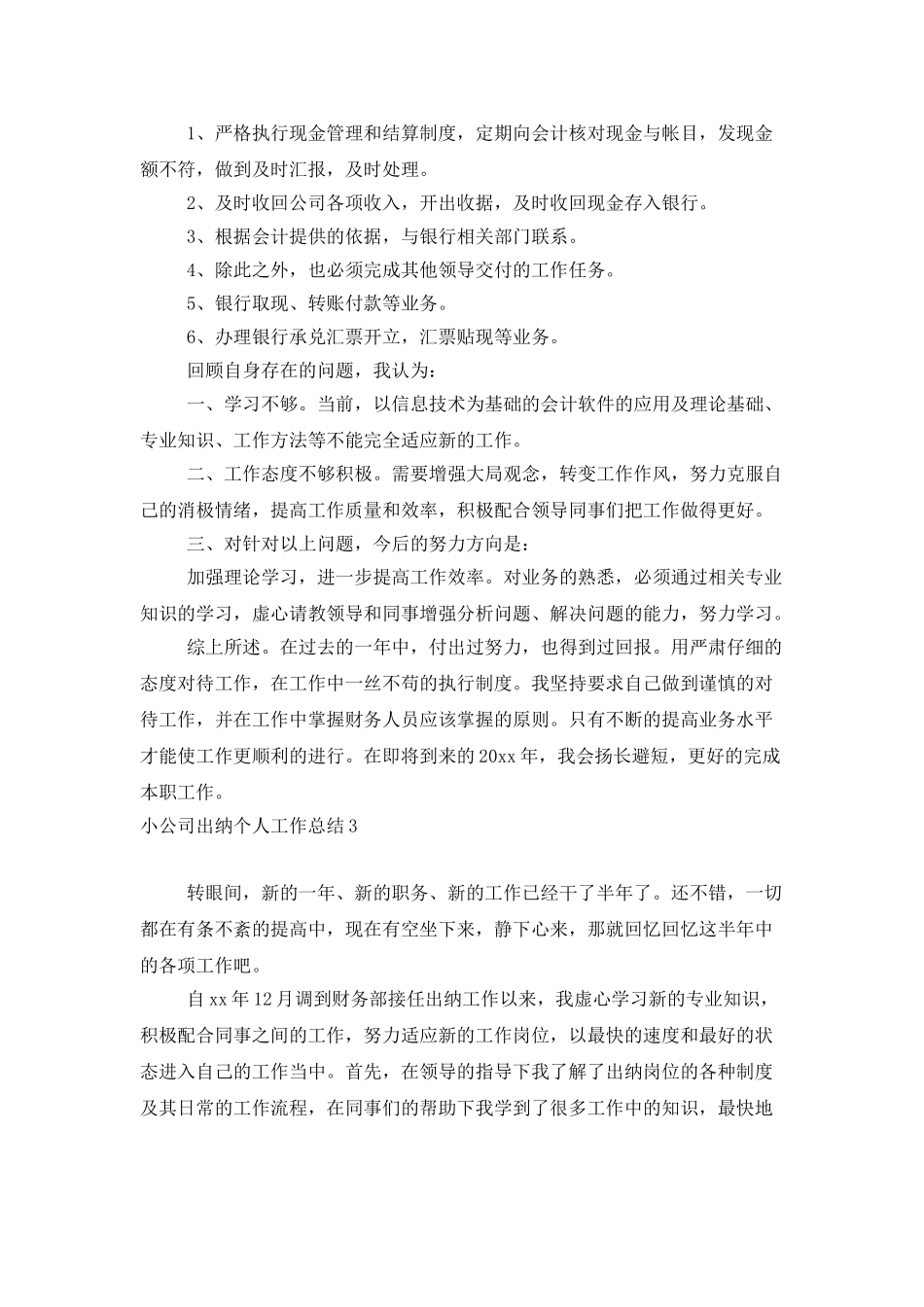 小公司出纳个人工作总结_第3页