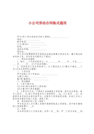 小公司劳动合同格式通用