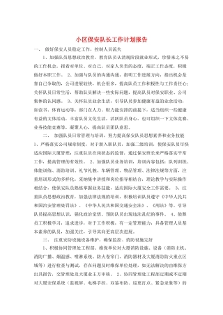 小区保安队长工作计划报告