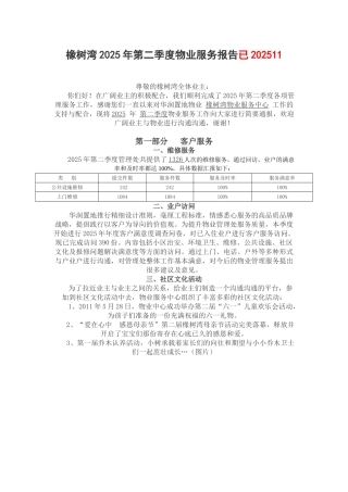 小区年度第二季度物业服务报告模板
