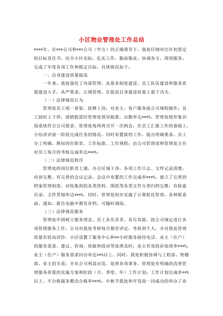 小区物业管理处工作总结_第1页