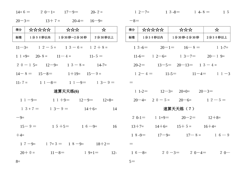 小学一年级20以内进退位加减混合习题_第3页