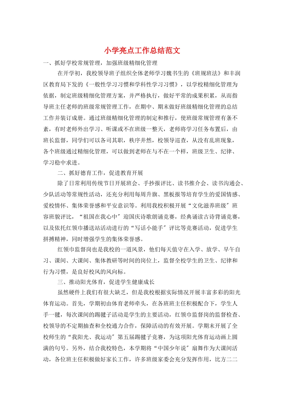小学亮点工作总结范文_第1页