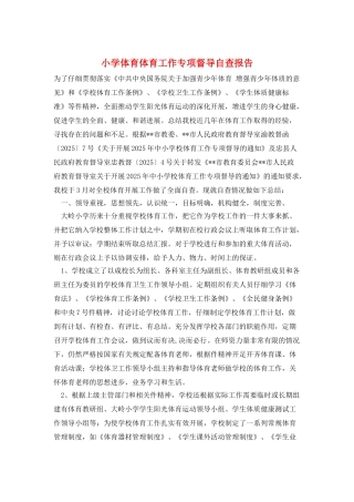 小学体育体育工作专项督导自查报告