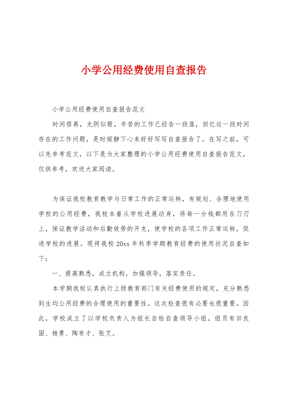 小学公用经费使用自查报告_第1页