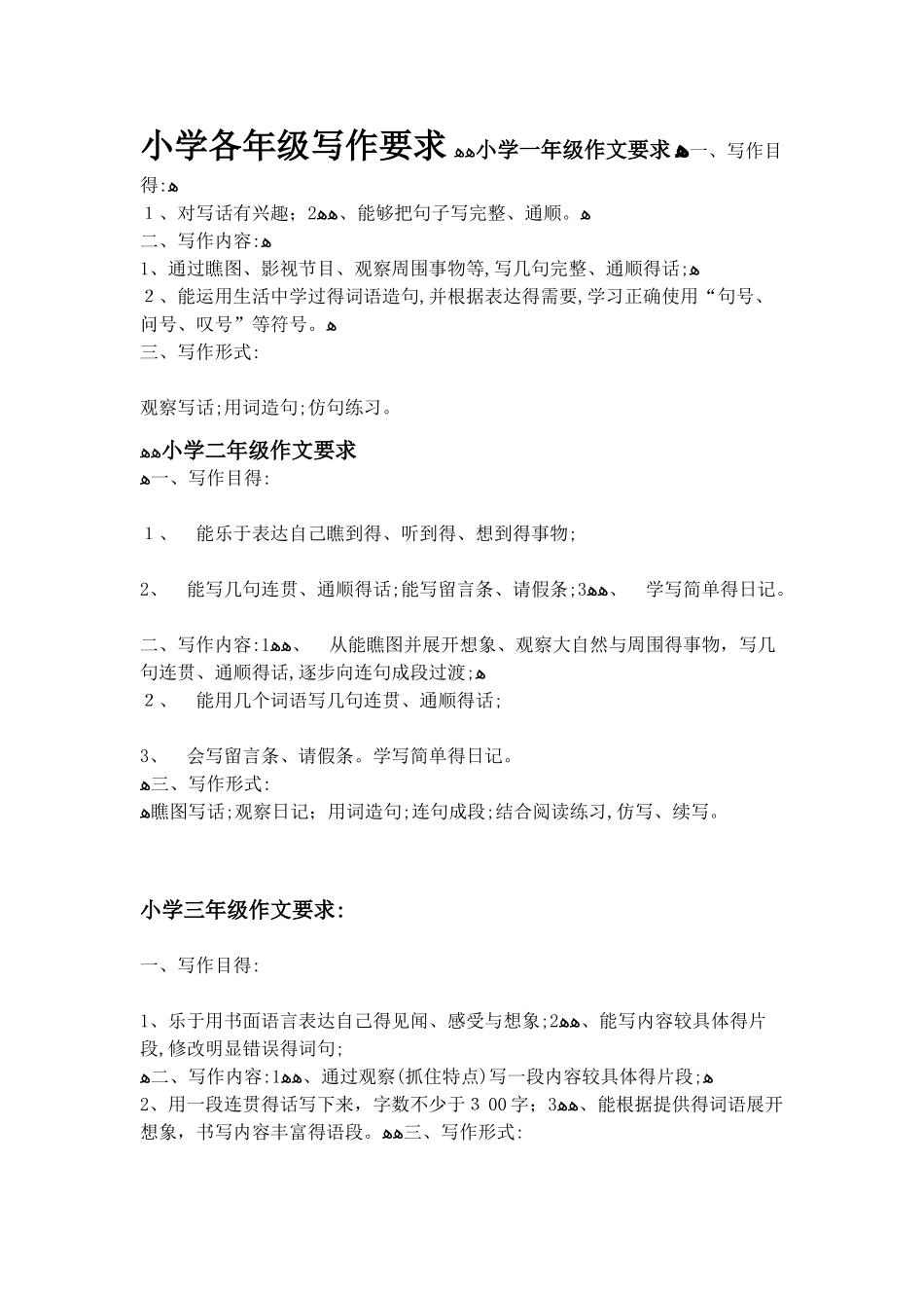小学各年级写作要求_第1页