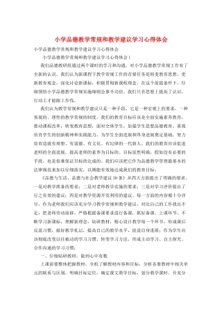 小学品德教学常规和教学建议学习心得体会