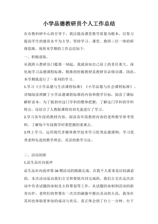 小学品德教研员个人工作总结