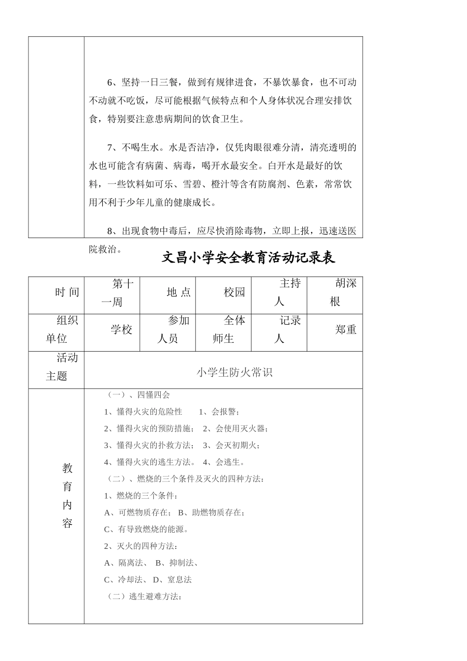 小学安全教育活动记录表93248_第2页