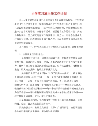 小学实习班主任工作计划