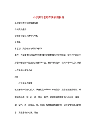 小学实习教师在岗实践报告