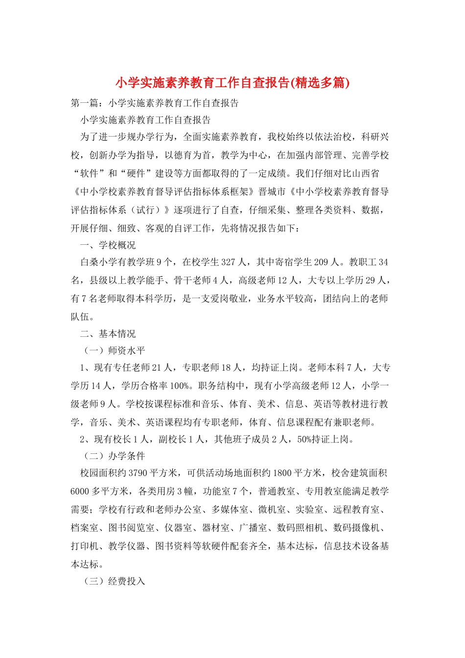 小学实施素质教育工作自查报告_第1页