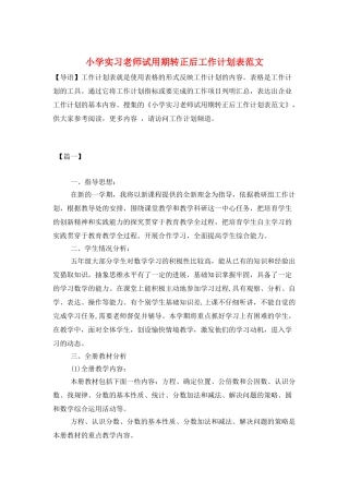 小学实习教师试用期转正后工作计划表范文