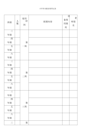 小学微机室使用记录表