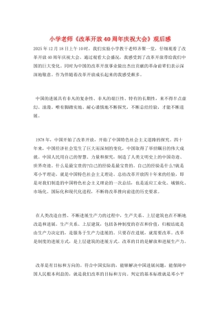 小学教师《改革开放40周年庆祝大会》观后感