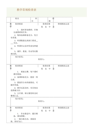 小学教师教学常规检查表