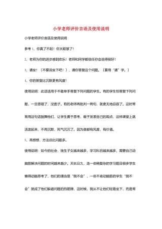 小学教师评价言语及使用说明