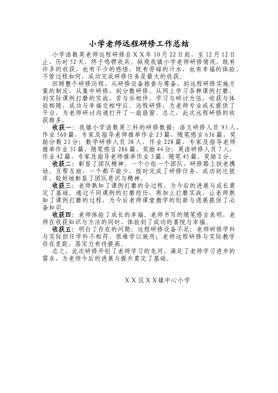 小学教师远程研修工作总结_第1页
