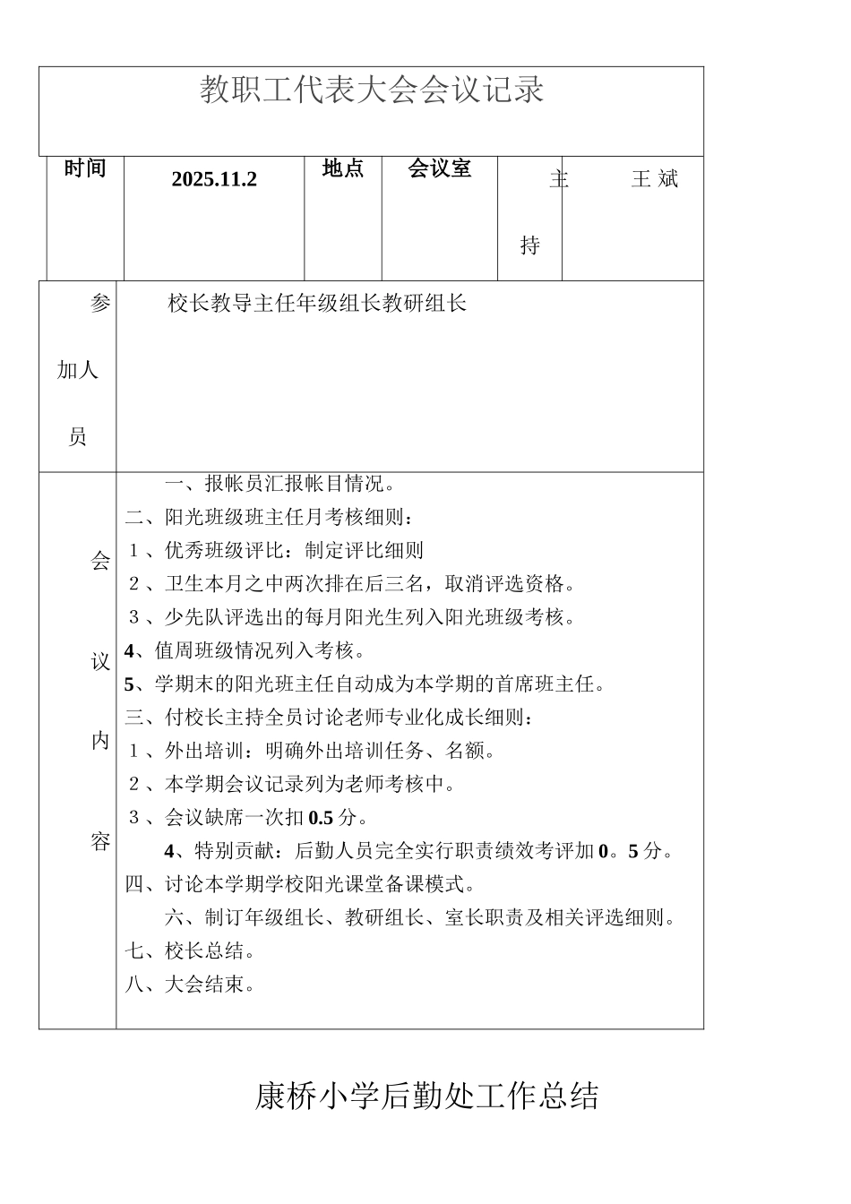 小学教职工代表会议记录_第1页